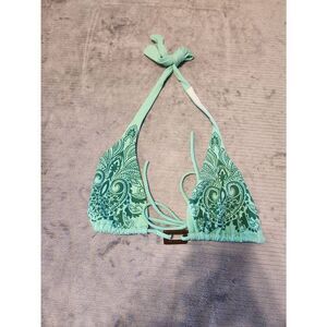 Victoria's Secret Bikini Top Size M Green Paisley Print Halter Swimwear Adjustab